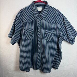 Wrangler Wrancher 3X Mens Blue Striped Short Sleeve Pearl Snap Shirt